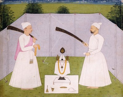 Pandits osallistumassa Balwant Singhin henkilökohtaiseen pyhäkköön, noin 1750 tekijältä Indian School