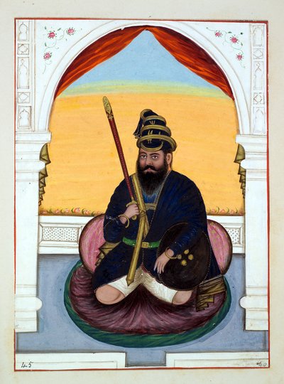 Phola Singh Nihang, kirjasta The Kingdom of the Punjab, sen Rulers and Chiefs, osa II, 30 akvarellitutkimuksen osio tunnistamattomalta intialaiselta taiteilijalta, n. 1840 (wc paperilla) tekijältä Indian School