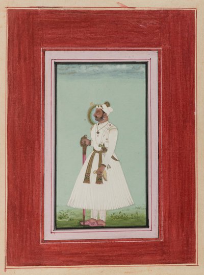 Rao Vir Singhin muotokuva, n. 1780-1790 (läpinäkymätön wc ja kultaa paperilla) tekijältä Indian School