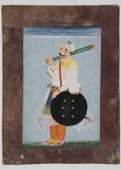 Rathor-päällikön Ridmalin muotokuva, 1820 (asennettu guassi intialaiselle paperille ruskealla komposiittipaperireunuksella) tekijältä Indian School