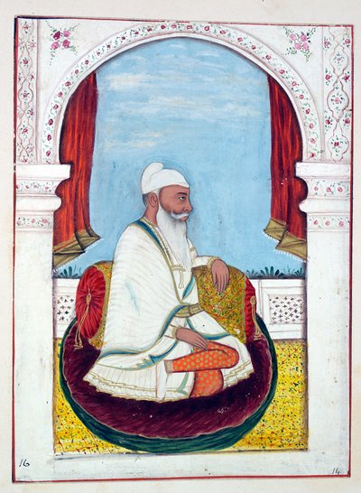 Rajah Lal Singh, kirjasta The Kingdom of the Punjab, its Rulers and Chiefs, osa I, 27 akvarellitutkimuksen osio tunnistamattomalta intialaiselta taiteilijalta, n. 1840 (wc paperilla) tekijältä Indian School