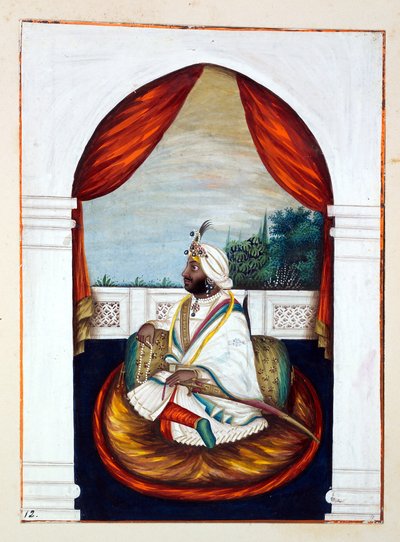 Rajah Sher Singh, kirjasta The Kingdom of the Punjab, its Rulers and Chiefs, osa I, 27 akvarellitutkimuksen osio tunnistamattomalta intialaiselta taiteilijalta, n. 1840 (wc paperilla) tekijältä Indian School