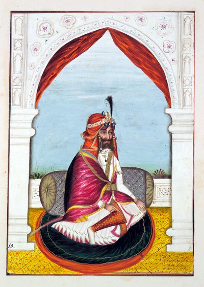 Rajah Suchet Singh, kirjasta The Kingdom of the Punjab, its Rulers and Chiefs, osa I, 27 akvarellitutkimuksen osio tunnistamattomalta intialaiselta taiteilijalta, n. 1840 (wc paperilla) tekijältä Indian School