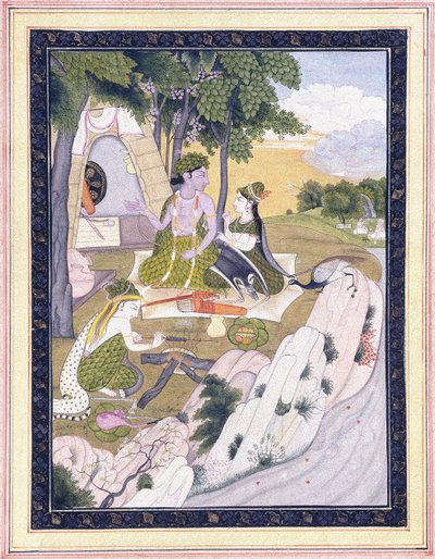 Rama ja Sita Lakshmanin kanssa, n. 1800 tekijältä Indian School