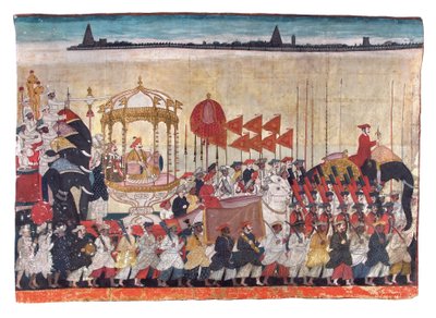 Rao Tuljaji kulkueessa, n. 1775 (läpinäkymätön wc ja kultaa paperilla) tekijältä Indian School