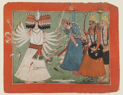 Ravana haastaa Raman armeijan, n. 1750 (läpinäkymätön akvarelli paperille) tekijältä Indian School