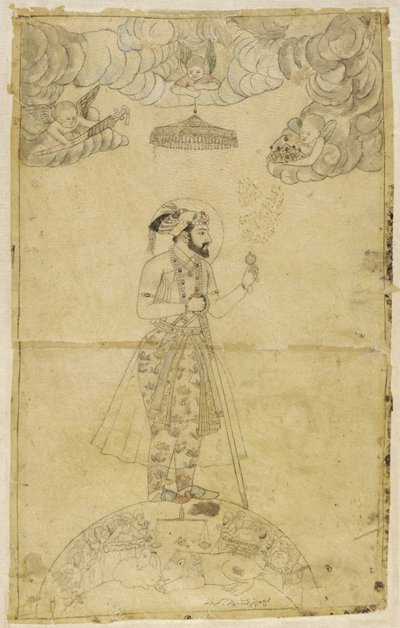 Shah Jahan seisoo maapallolla (kulta ja väri paperilla) tekijältä Indian School
