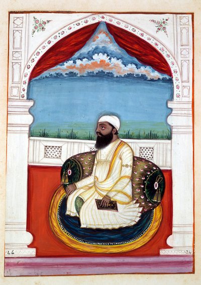 Sheikh Mohi-od-deen, kirjasta The Kingdom of the Punjab, sen Rulers and Chiefs, osa II, 30 akvarellitutkimuksen osio tuntemattomalta intialaiselta taiteilijalta, n. 1840 (wc paperilla) tekijältä Indian School