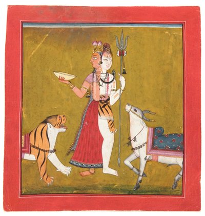 Shiva Ardhanarishvara, n. 1715 (läpinäkymätön wc, kultaa ja hopeaa paperilla) tekijältä Indian School