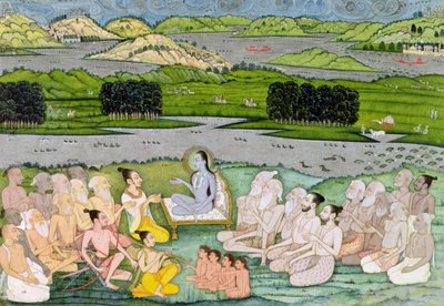 Shri Sukdevji saarnaa Sadhusin seurakunnalle Rajasthanissa, n. 1757 tekijältä Indian School