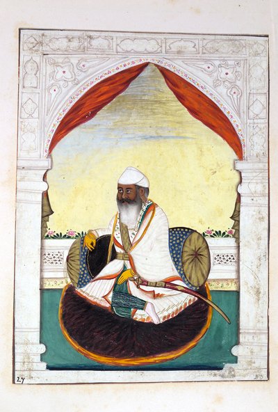 Sirdar Gurmukh Singh Bhai, kirjasta The Kingdom of the Punjab, sen Rulers and Chiefs, osa II, 30 akvarellitutkimuksen osio tuntemattomalta intialaiselta taiteilijalta, n. 1840 (wc paperilla) tekijältä Indian School