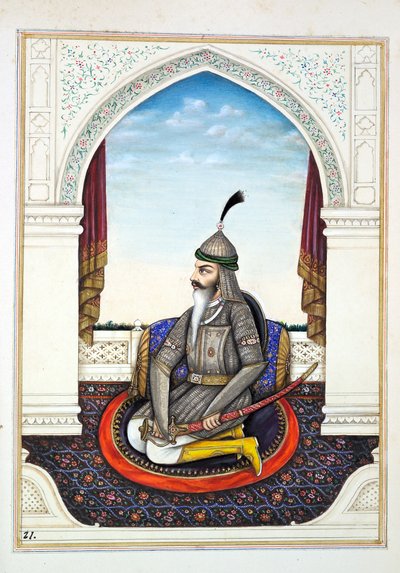 Sirdar Harri Singh, kirjasta The Kingdom of the Punjab, its Rulers and Chiefs, osa I, 27 akvarellitutkimuksen osio tunnistamattomalta intialaiselta taiteilijalta, n. 1840 (wc paperilla) tekijältä Indian School