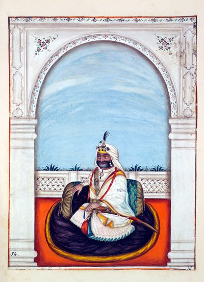 Sirdar Lehna Singh (Majithia), kirjasta The Kingdom of the Punjab, its Rulers and Chiefs, osa II, 30 akvarellitutkimuksen osio tuntemattomalta intialaiselta taiteilijalta, n. 1840 (wc paperilla) tekijältä Indian School