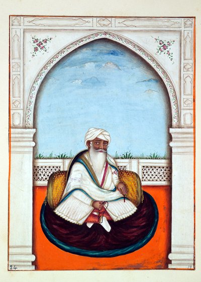 Sirdar Sham Singh, kirjasta The Kingdom of the Punjab, its Rulers and Chiefs, osa I, 27 akvarellitutkimuksen osio tunnistamattomalta intialaiselta taiteilijalta, n. 1840 (wc paperilla) tekijältä Indian School
