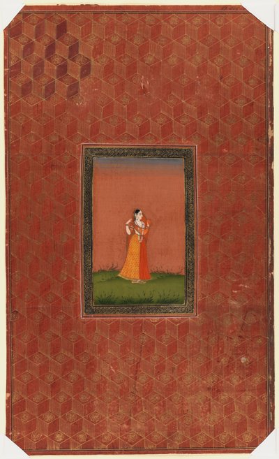 Seisova nainen, 1875-1900 (läpinäkymätön wc ja kultaa paperilla) tekijältä Indian School