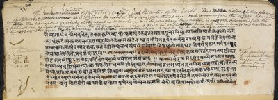 Tekstiä "Brāhmasphuṭasiddhāntasta", n. 628 (muste paperille) tekijältä Indian School