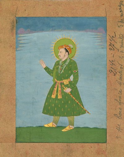 4. Mughal-keisari Jahangir (r. 1605-1627), n. 1600-luvun alun miniatyyrimaalaus (muste ja pigmentit ruskealle paperille) tekijältä Indian School