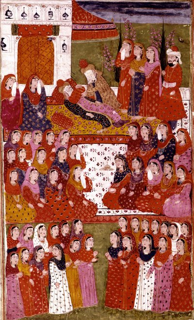 Abu Bakrin kuolema, kuvitus Hamla-i-Haydarista, Mirza Muhammad Rafi Bazil, 1808 tekijältä Indian School