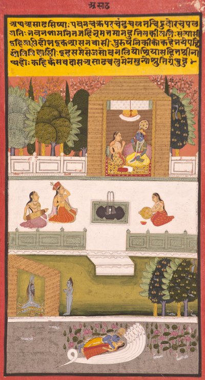 Kahdeksas kuukausi: Asadha, 1730 (läpinäkymätön wc ja kultaa paperilla) tekijältä Indian School