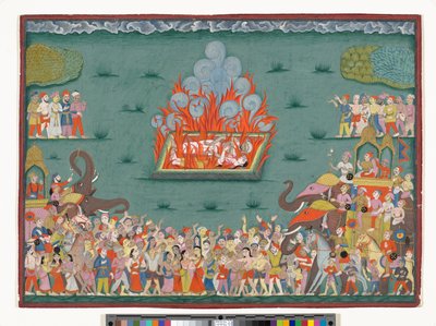 Ramabain sati, Madhavrao Peshwan vaimo, n. 1772–1775 (akvarelli ja kulta paperille) tekijältä Indian School