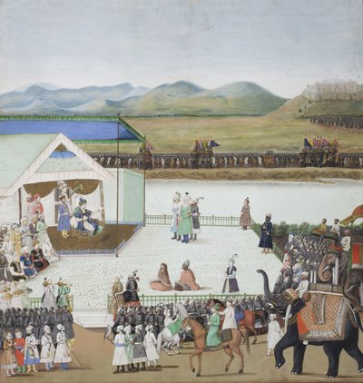 Turkin sulttaani Bayazid toi vangiksi ennen Timuria, n. 1850 (läpinäkymätön wc ja kultaa paperilla) tekijältä Indian School
