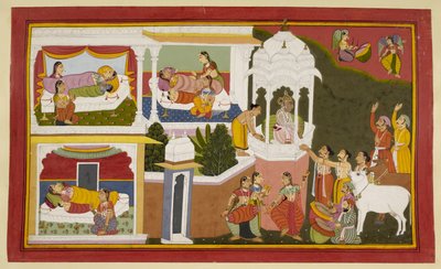 Kuningas Dasarathan neljän pojan syntymä. Rama, Bharata, Lakshmana ja Satrughna. tekijältä Indian School