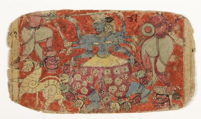 Jumalatar Kali taistelee demoneja vastaan, Durga hyökkää demoneja Shambhaa ja Nishumbhaa vastaan (paperilla läpinäkymätön wc) tekijältä Indian School