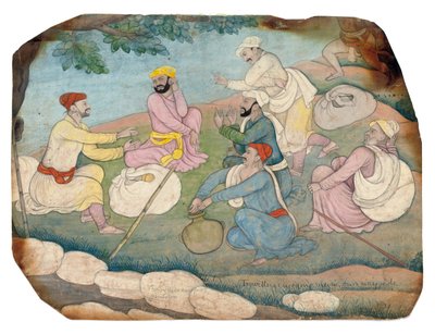 Matkailijat, jotka nauttivat musiikista tien varrella, 1700-luvun puoliväli tekijältä Indian School