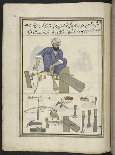 Turner,  86 niteeseen sidottua piirustusta, jotka kuvaavat ammatteja ja ammatteja Kashmirissa, käsityöläiset ovat esillä työssään työvälineineen ja laitteineen,  Kashmirin taiteilija, luultavasti Srinagarissa, n. 1850-60 (guassi paperilla) tekijältä Indian School