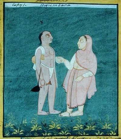 Two Digambara Jains, Religious Mendicants, Udaipur, n. 1810-20 (guassi paperilla) tekijältä Indian School