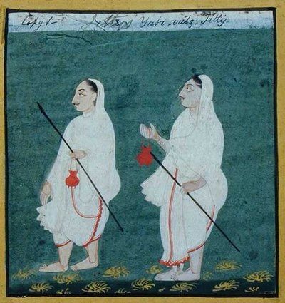 Kaksi Jain-askeettia mattahiuksilla (jati) Religious Mendicants, Udaipur, n. 1810-20 (guassi paperilla) tekijältä Indian School