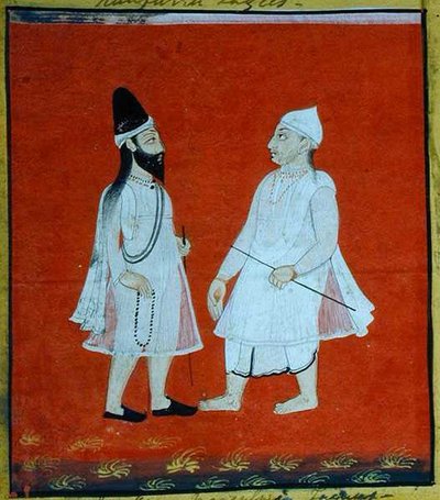 Two Wandering Muslim Faqirs (jangam) Religious Mendicants, Udaipur, n.1810-20 (guassi paperilla) (yksityiskohta) (katso myös 136600) tekijältä Indian School
