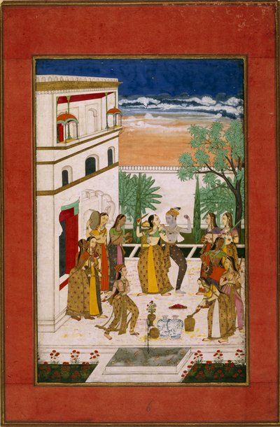 Vasanta Ragini, Radha & Krishna tanssii, n.1760 (akvarelli paperille) tekijältä Indian School