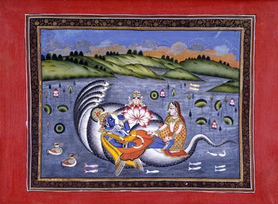 Vishnu ja Lakshmi, kuvitus teoksesta Bhagavatapurana. (Purana of the Siunatun Herran)" Kalurama tekijältä Indian School
