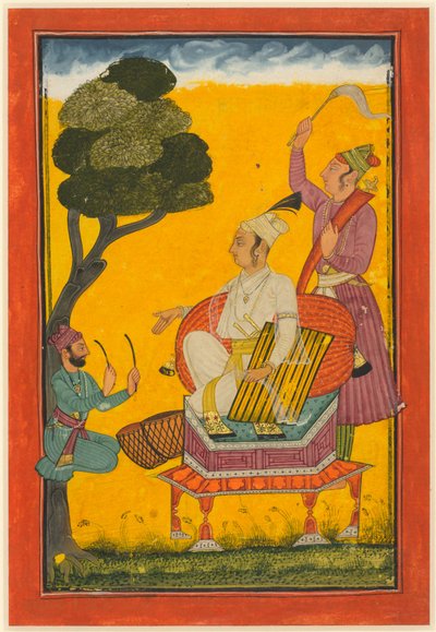 Vivaca Ragaputra, lehti Ragamala-sarjasta, n. 1700-20 (peittävä akvarelli ja kulta paperille). tekijältä Indian School