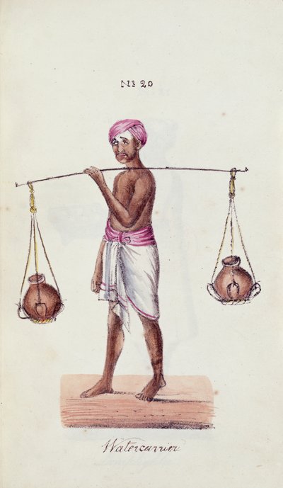 Watercarrier, kirjasta "A Digest of the different Castes of India", kirjoittanut Venkata Ramasvani, julkaisi Madras tekijältä Indian School
