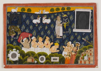 Krishnan palvonta, n. 1800 (läpinäkymätön wc paperilla) tekijältä Indian School