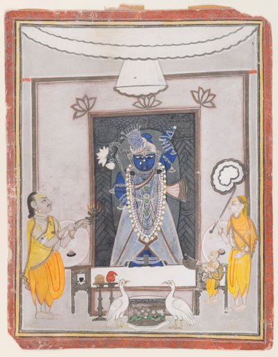 Shrinathajin palvonta (läpinäkymätön wc, kultaa ja hopeaa paperilla) tekijältä Indian School