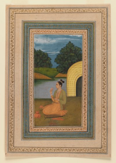Yogini maisemassa, n. 1760 (wc paperilla) (recto of 375848) tekijältä Indian School