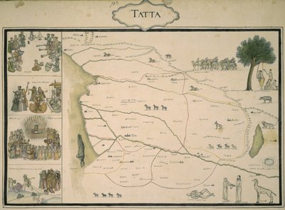 "Tatta", Mughal Intian karttojen kokoelmasta, ranskalaisen jalkaväen eversti Jean-Baptiste-Joseph Gentilin tilaamasta albumista tekijältä Indo European Indo European