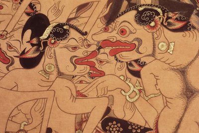 Yksityiskohta Wayang Beber -kääröstä (akvarelli paperille) tekijältä Indonesian Indonesian