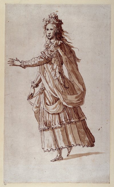 Nainen kuin Naiad (kynä ja muste paperille) tekijältä Inigo Jones