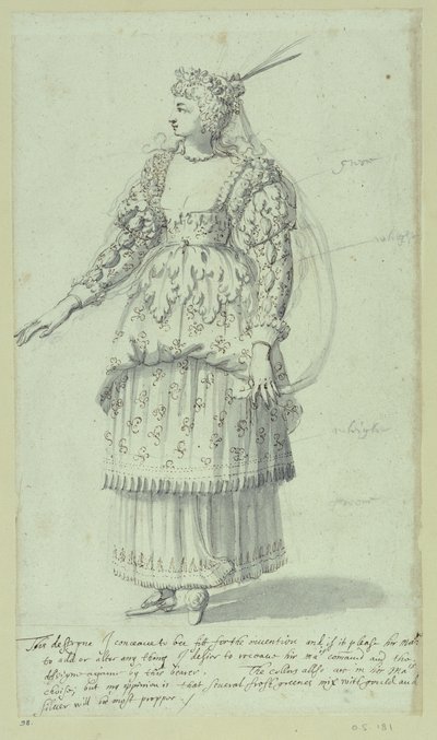 Chloris: viimeinen luonnos Henrietta Marialle, n. 1631 (kynä ja muste paperille) tekijältä Inigo Jones