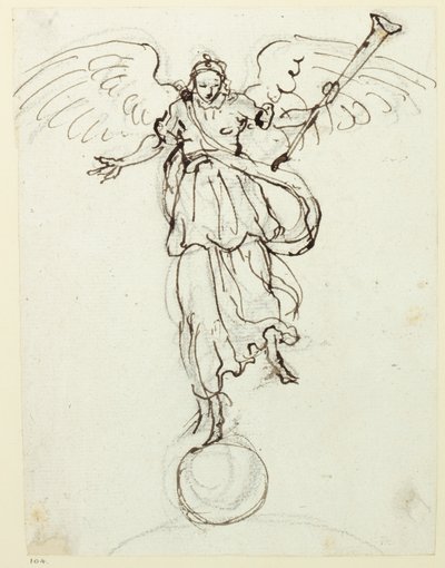 Fame, alustava luonnos, n. 1631 (kynä ja muste paperille) tekijältä Inigo Jones