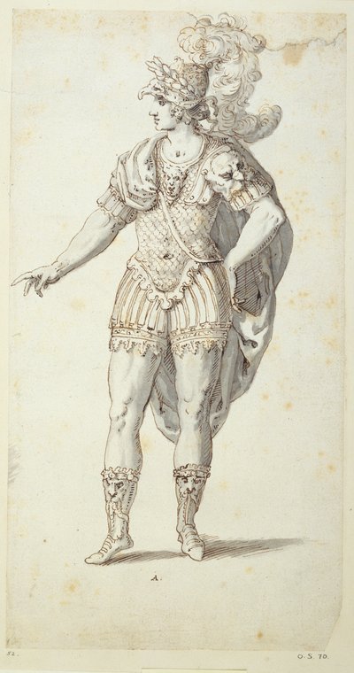 Lopullinen malli Oberonin mekkoon, n. 1611 (kynä ja muste paperille) tekijältä Inigo Jones
