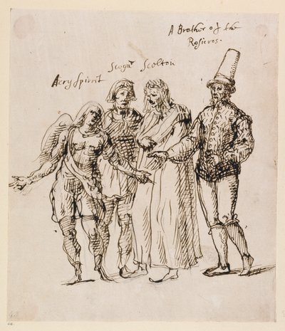 Johphiel, Merefool, Skelton ja Scogan, n. 1625 (kynä ja muste paperille) tekijältä Inigo Jones