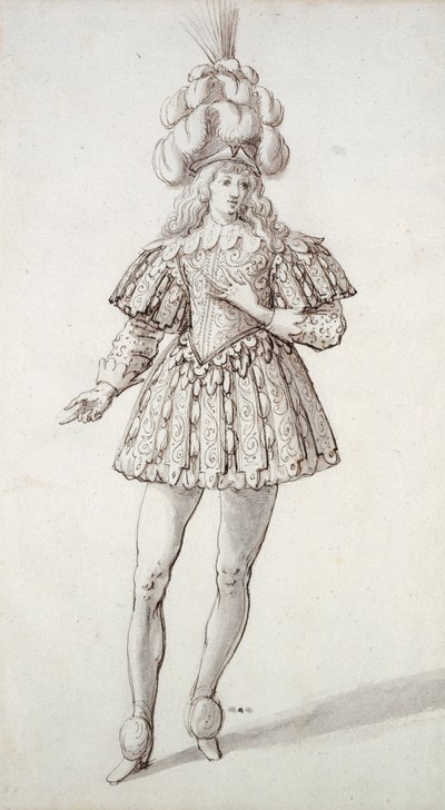 Naamio höyhenillä ja täplillä (kynä ja muste paperille) tekijältä Inigo Jones