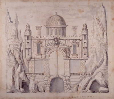 Oberonin palatsi, n. 1611 (kynä ja muste paperille) tekijältä Inigo Jones