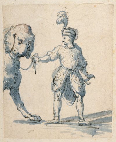Puolalainen kääpiö johtaa koiraa (kynä ja muste ja pese paperille) tekijältä Inigo Jones