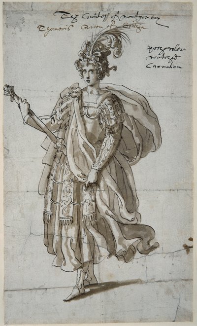 Kuningatar Tomyris of the Massagetai, n. 1609 (kynä ja muste paperille) tekijältä Inigo Jones